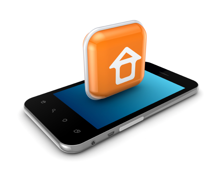 Mobile phone with icon of small house.
