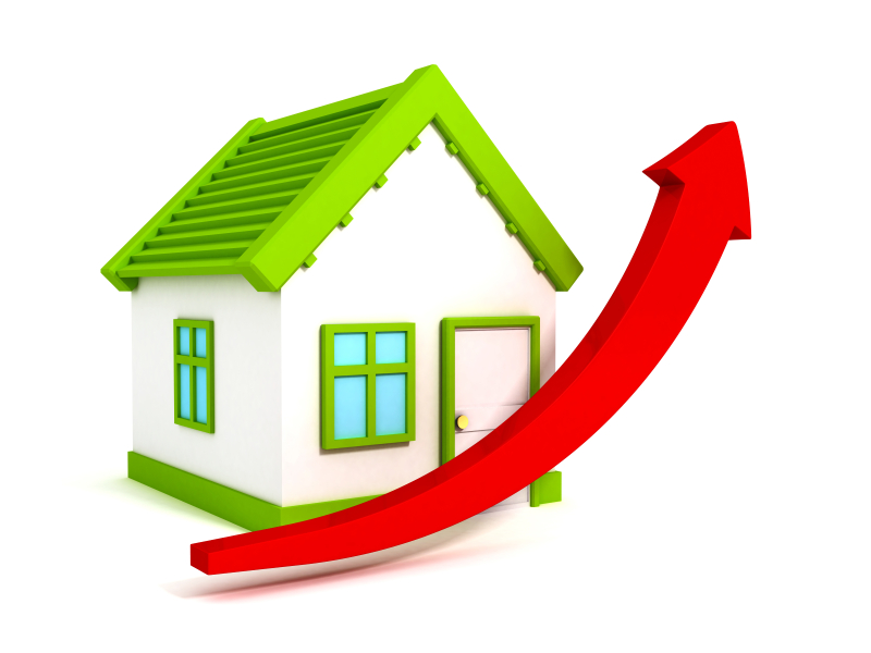 green house and red arrowgrow up, real estate price metaphor