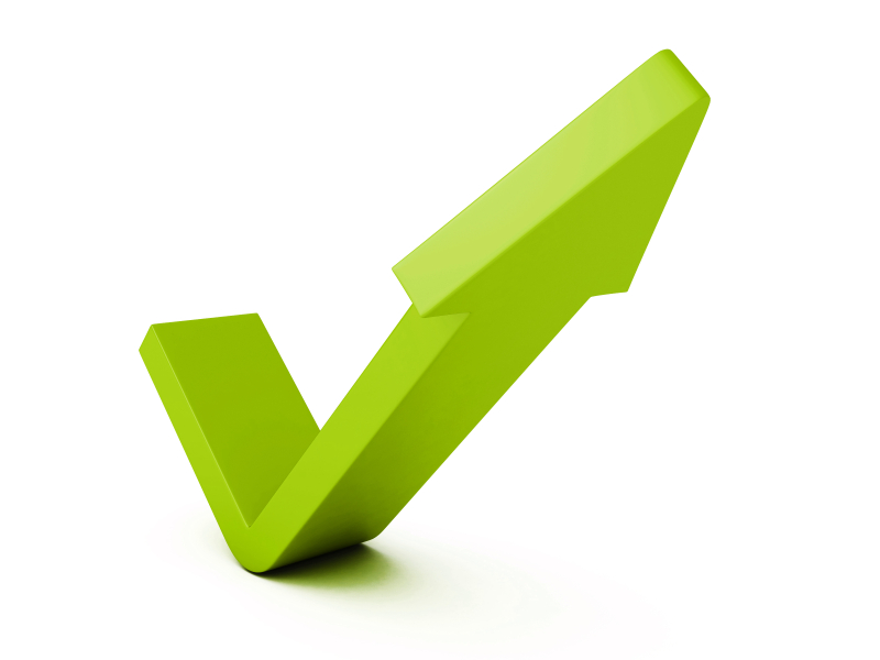green check mark arrow on white background