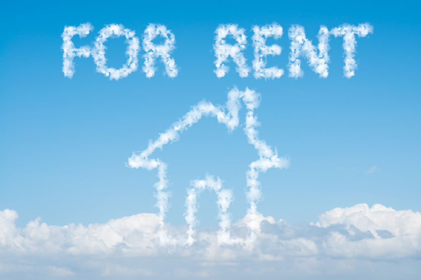 Cloud house of for rent concept on blue sky